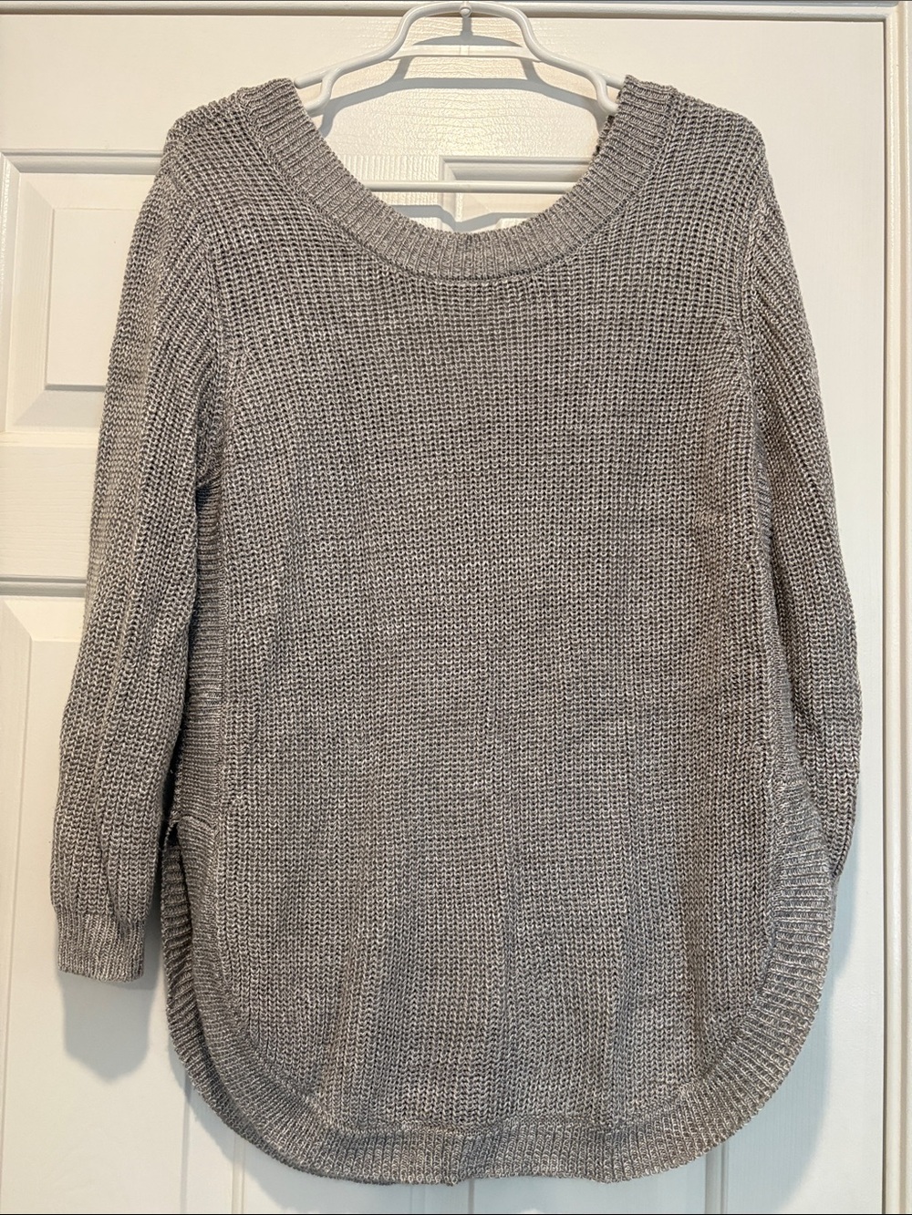 Relaxed Scoop-Neck Knit Sweater in Light Gray,Medium